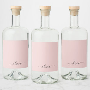 Blush Dusty Pink Modern Script Girl Monogram Name Alkoholflaschenetikett