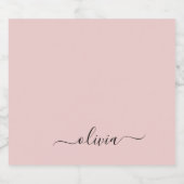 Blush Dusty Pink Modern Script Girl Monogram Name Alkoholflaschenetikett (Einzelnes Label)