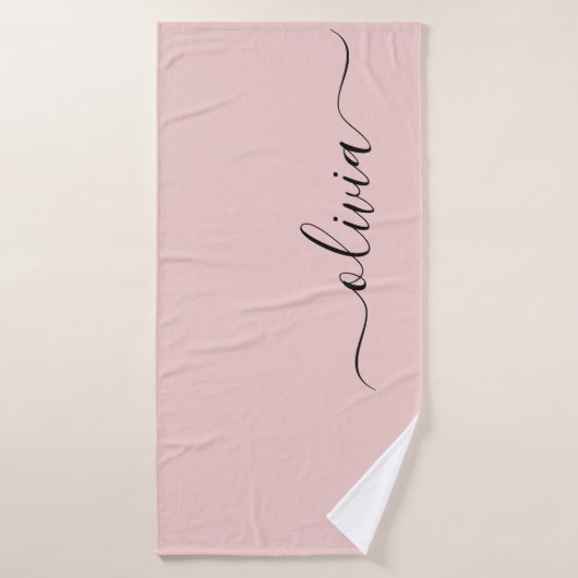 Blush Dusty Pink Modern Script Girl Monogram Name Badehandtuch (Badehandtuch)