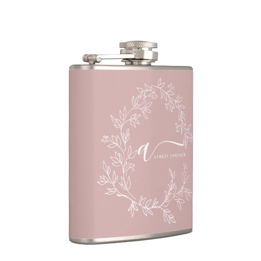 Blush Dusty Pink Modern Script Girl Monogram Name Flachmann (Rechts)