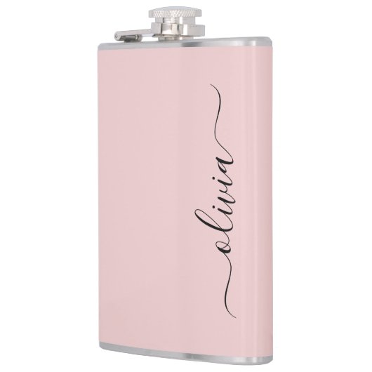 Blush Dusty Pink Modern Script Girl Monogram Name Flachmann (Links)
