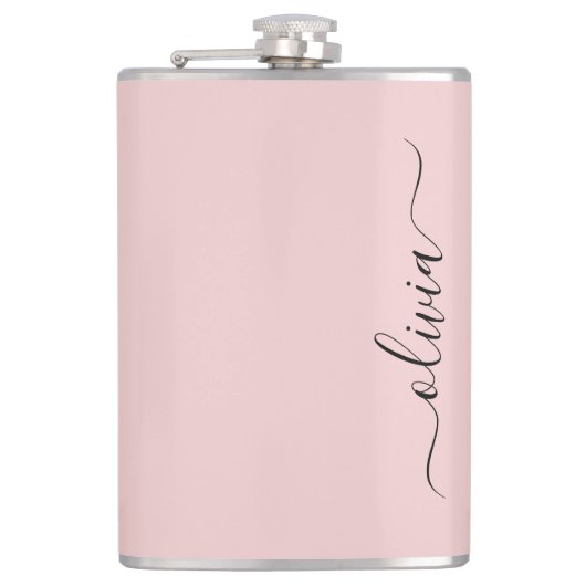 Blush Dusty Pink Modern Script Girl Monogram Name Flachmann (Vorderseite)