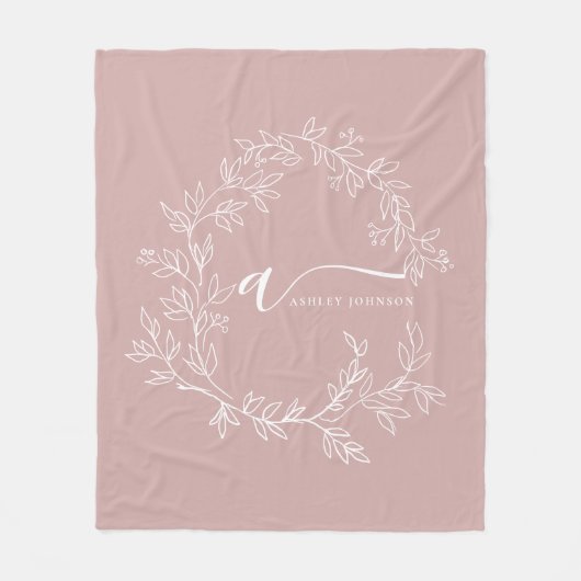 Blush Dusty Pink Modern Script Girl Monogram Name Fleecedecke (Vorderseite)