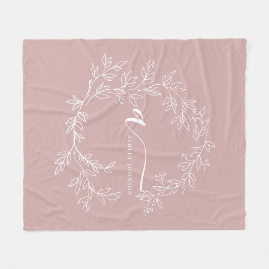 Blush Dusty Pink Modern Script Girl Monogram Name Fleecedecke (Vorderseite (Horizontal))