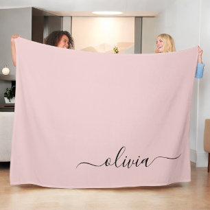 Blush Dusty Pink Modern Script Girl Monogram Name Fleecedecke