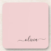Blush Dusty Pink Modern Script Girl Monogram Name Getränkeuntersetzer (Vorderseite)