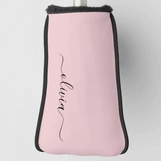 Blush Dusty Pink Modern Script Girl Monogram Name Golf Headcover (Rotieren 90)