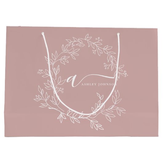 Blush Dusty Pink Modern Script Girl Monogram Name Große Geschenktüte (Rückseite)