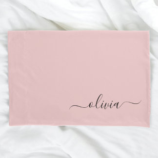 Blush Dusty Pink Modern Script Girl Monogram Name Kissenbezug