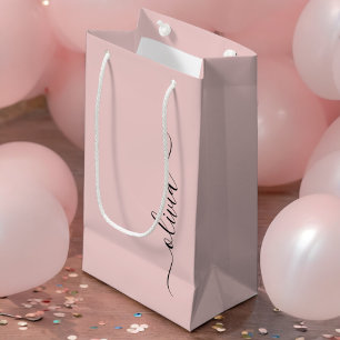 Blush Dusty Pink Modern Script Girl Monogram Name Kleine Geschenktüte
