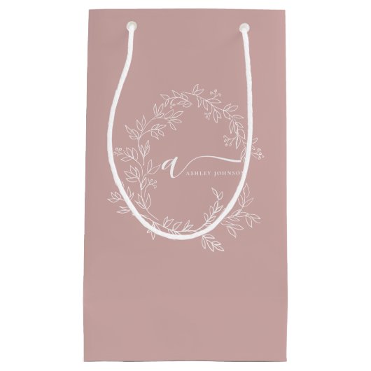 Blush Dusty Pink Modern Script Girl Monogram Name Kleine Geschenktüte (Vorderseite)