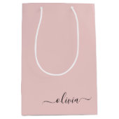 Blush Dusty Pink Modern Script Girl Monogram Name Mittlere Geschenktüte (Vorderseite)