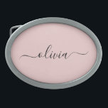 Blush Dusty Pink Modern Script Girl Monogram Name Ovale Gürtelschnalle<br><div class="desc">Blush Dusty Pink einfache Skript Monogram Name Gelt Schnalle. Das macht den perfekten Abschluss,  süß 16 16.,  18.,  21.,  30.,  40.,  50.,  60.,  70.,  80.,  90.,  100. Geburtstag,  Hochzeit,  Brautparty,  Jubiläum,  Babydusche oder Junggeselinnen-Abschied Geschenk für jemanden,  der Luxus und Chic Stil Lieben glänze.</div>