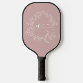 Blush Dusty Pink Modern Script Girl Monogram Name Pickleball Schläger
