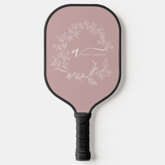 Blush Dusty Pink Modern Script Girl Monogram Name Pickleball Schläger (Vorderseite)