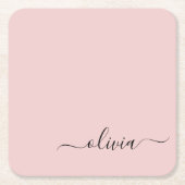 Blush Dusty Pink Modern Script Girl Monogram Name Rechteckiger Pappuntersetzer (Vorderseite)