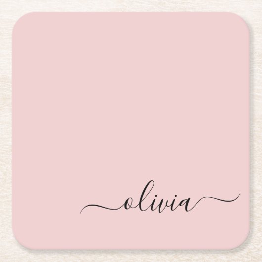 Blush Dusty Pink Modern Script Girl Monogram Name Rechteckiger Pappuntersetzer (Vorderseite)