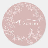 Blush Dusty Pink Modern Script Girl Monogram Name Runder Aufkleber (Vorderseite)