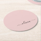 Blush Dusty Pink Modern Script Girl Monogram Name Runder Pappuntersetzer (Angewinkelt)