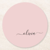 Blush Dusty Pink Modern Script Girl Monogram Name Runder Pappuntersetzer (Vorderseite)
