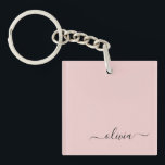 Blush Dusty Pink Modern Script Girl Monogram Name Schlüsselanhänger<br><div class="desc">Blush Dusty Pink Simple Script Monogram Name Schlüsselanhänger. Das macht den perfekten 16 Geburtstag,  Hochzeit,  Brautparty,  Jubiläum,  Babydusche oder Junggeselinnen-Abschied Geschenk für jemanden,  der Lieben glamourösen Luxus und schicke Stile.</div>