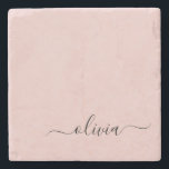 Blush Dusty Pink Modern Script Girl Monogram Name Steinuntersetzer<br><div class="desc">Blush Dusty Pink einfache Skript Monogram Name Stone Tile. Das macht den perfekten Abschluss,  süßen 16 Geburtstag,  Hochzeit,  Brautparty,  Jubiläum,  Babydusche oder Junggeselinnen-Abschied Geschenk für jemanden,  die Lieben glamourösen Luxus und schicke Stile.</div>