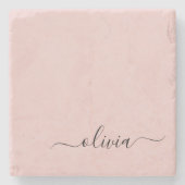 Blush Dusty Pink Modern Script Girl Monogram Name Steinuntersetzer (Vorderseite)