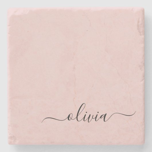 Blush Dusty Pink Modern Script Girl Monogram Name Steinuntersetzer (Vorderseite)