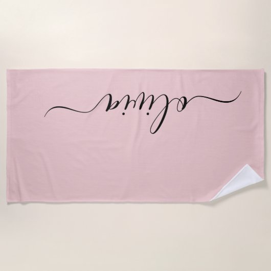 Blush Dusty Pink Modern Script Girl Monogram Name Strandtuch (Vorderseite)
