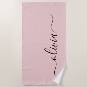 Blush Dusty Pink Modern Script Girl Monogram Name Strandtuch
