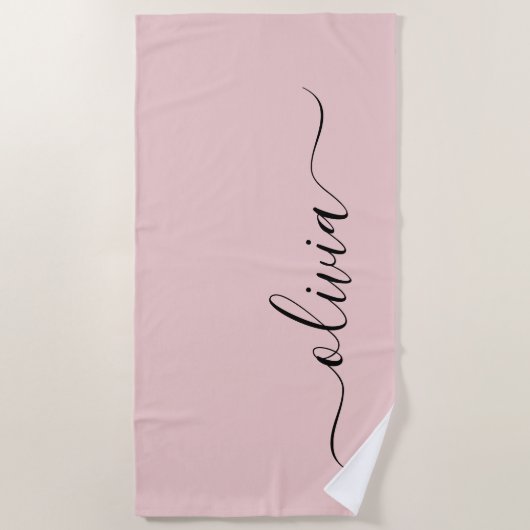 Blush Dusty Pink Modern Script Girl Monogram Name Strandtuch (Vorderseite)