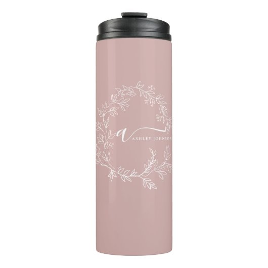 Blush Dusty Pink Modern Script Girl Monogram Name Thermosbecher (Vorderseite)