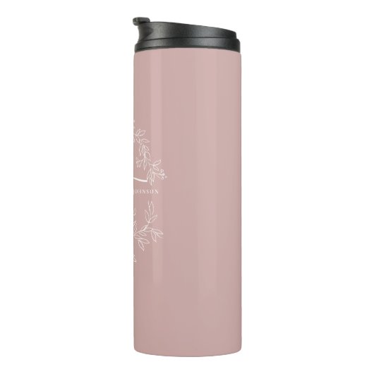 Blush Dusty Pink Modern Script Girl Monogram Name Thermosbecher (Nach rechts gedreht)