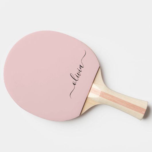 Blush Dusty Pink Modern Script Girl Monogram Name Tischtennis Schläger (Seitenansicht)
