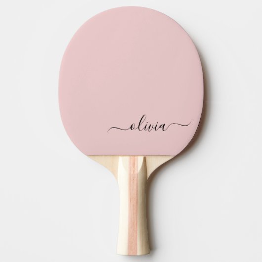 Blush Dusty Pink Modern Script Girl Monogram Name Tischtennis Schläger (Vorderseite)