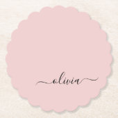 Blush Dusty Pink Modern Script Girl Monogram Name Untersetzer (Vorderseite)