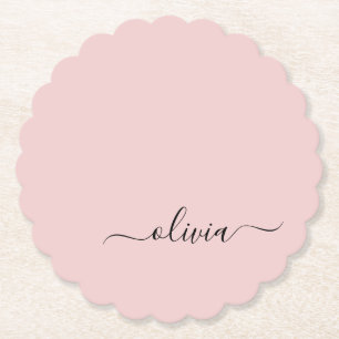 Blush Dusty Pink Modern Script Girl Monogram Name Untersetzer