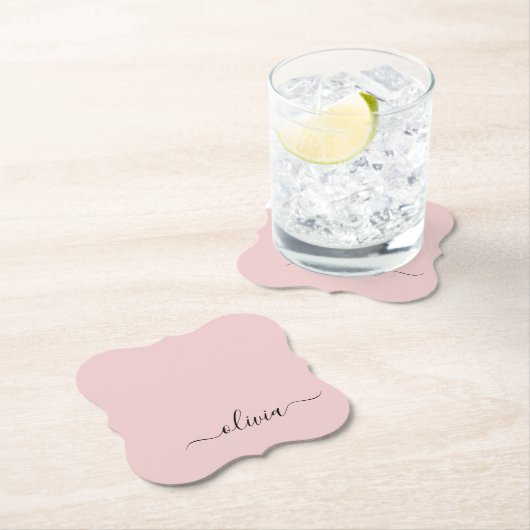 Blush Dusty Pink Modern Script Girl Monogram Name Untersetzer (Vor Ort)