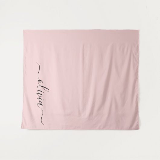 Blush Dusty Pink Modern Script Girl Monogram Name Wandteppich (Vorderseite (Horizontal))