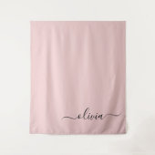 Blush Dusty Pink Modern Script Girl Monogram Name Wandteppich (Vorderseite)