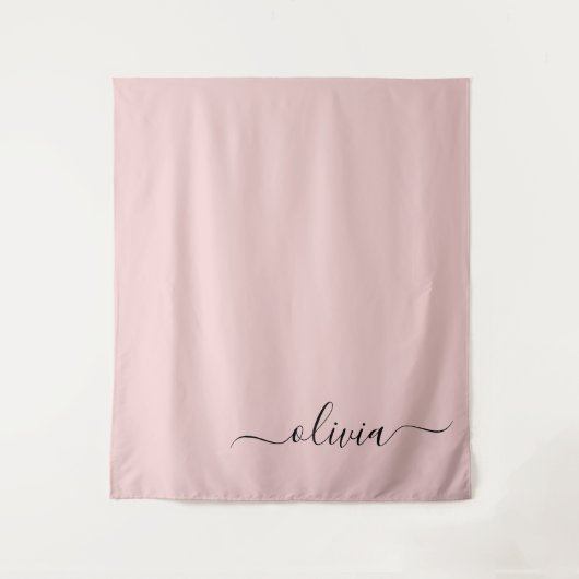 Blush Dusty Pink Modern Script Girl Monogram Name Wandteppich (Vorderseite)