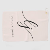 Blush Dusty Pink Moderne Script Monogram Name Girl Golfhandtuch (Horizontal)