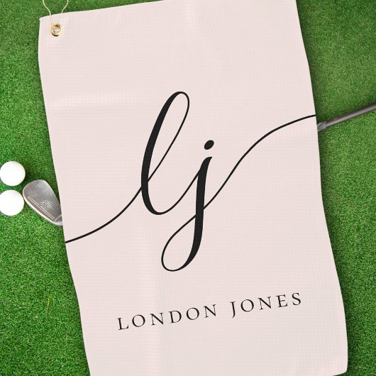 Blush Dusty Pink Moderne Script Monogram Name Girl Golfhandtuch