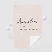 Blush Dusty Pink Moderne Script Monogram Signature Golfhandtuch (Insitu)