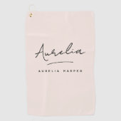 Blush Dusty Pink Moderne Script Monogram Signature Golfhandtuch (Vorderseite)