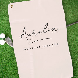 Blush Dusty Pink Moderne Script Monogram Signature Golfhandtuch