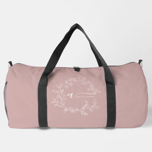 Blush Dusty Pink Monogram Name Girl Script Sports Duffle Bag (Rückseite)