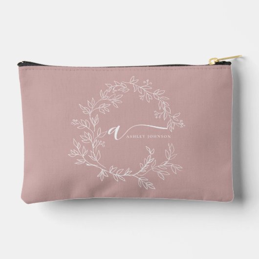 Blush Dusty Pink Monogram Name Girl's Script Zubehörtasche (Rückseite)