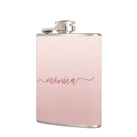 Blush Dusty Pink Ombre Elegante Signatur Flachmann (Links)