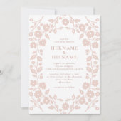 Blush Dusty Pink Simple Modern Folk Floral Wedding Einladung (Vorderseite)